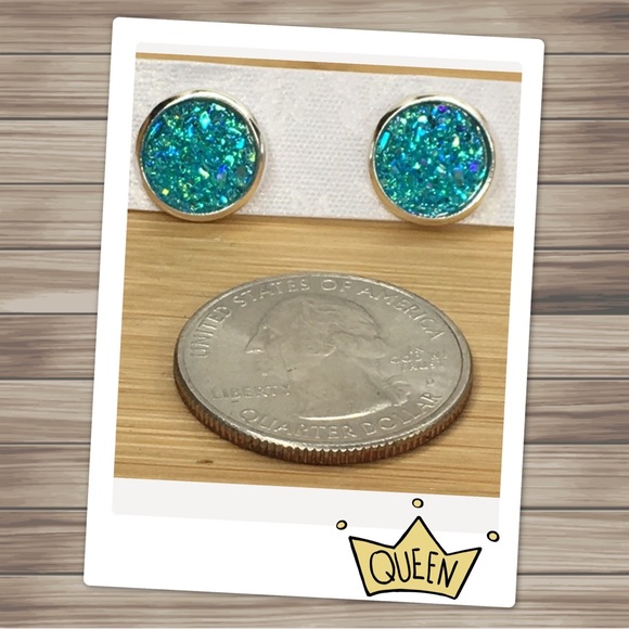 Blue Druzy Earrings - Picture 2 of 5